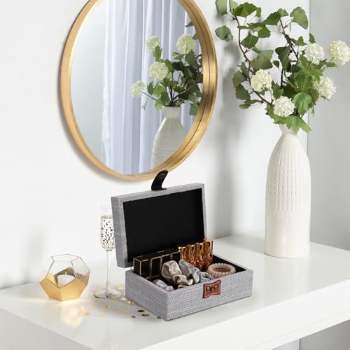 Hipiwe Jewelry Storage Box Treasure Chest Wooden Box with Linen Covered - color: Gray, size: Small