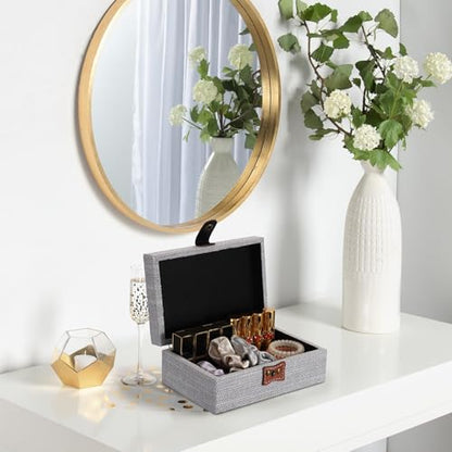 Hipiwe Jewelry Storage Box Treasure Chest Wooden Box with Linen Covered - color: Gray, size: Small