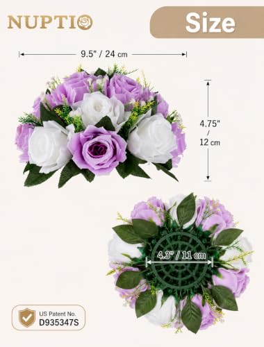 NUPTIO Lilac & White Flower Balls: Artificial Rose Centerpieces for Tables - color: Lilac & White, size: 2 Pcs