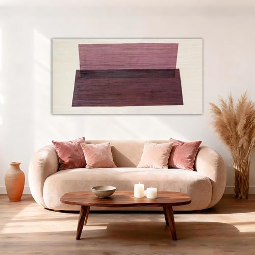 YETHEN WAL Neutral Burgundy Mauve Abstract Wall Art, Hand-Painted Textured Geometric Stripe Canvas Painting, Earth-Tone Minimalist Artwork for Living Room Bedroom Office 20x40 Inch - color: Pink, size: 40"L x 20"W