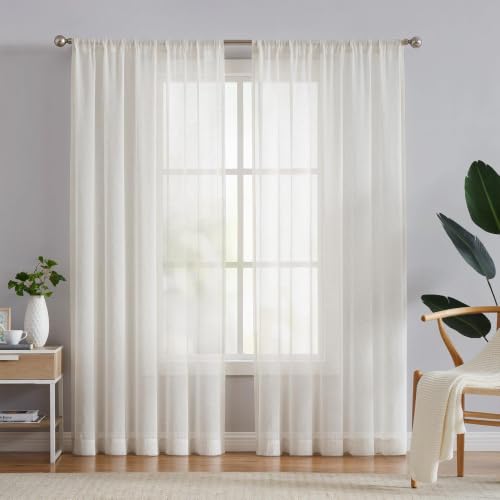 FMFUNCTEX Beige Linen Sheer Curtains, 84 Inches, 2 Panels for Bedroom - color: Rod Pocket| Natural, size: 52"W x 84"L (Pack of 2)