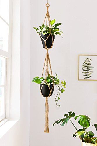 Mkono Macrame Plant Hangers Indoor Set of 4 Hanging Planter Basket Brown - color: Brown