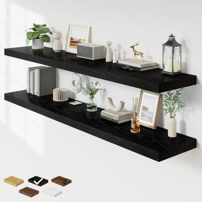 RICHFOCUS 72Inch Floating Shelves for Wall 2Pack|Black|12" Deep - color: Black, size: 72"L x 11.6"D, Set of 2