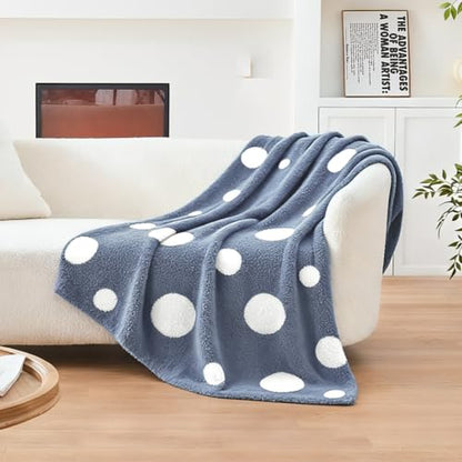 CozeCube Reversible Knitted Throw Blanket,Dusty Blue White Polka Dot50 x60 - color: D-dusty Blue and White, size: 50"x60"