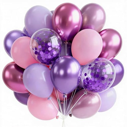 PartyWoo Pink and Purple Balloons 66pcs 12 Inch Pink Purple Balloons - color: Pink-3325