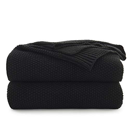 Longhui bedding Black Cotton Cable Knit Throw Blanket for Couch Sofa Chair Bed Home Decorative, 3.4 Pounds 60 x 80 Inch Lightweight Woven Throw Blankets with Bonus Laundering Bag - color: Black, size: 60"x80"