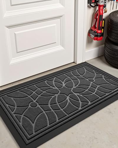 DEXI Front Door Mat Outside Entrance 24x47, Heavy Duty Non Slip, Grey - color: Grey, size: 24" X 47" (Rectangular)