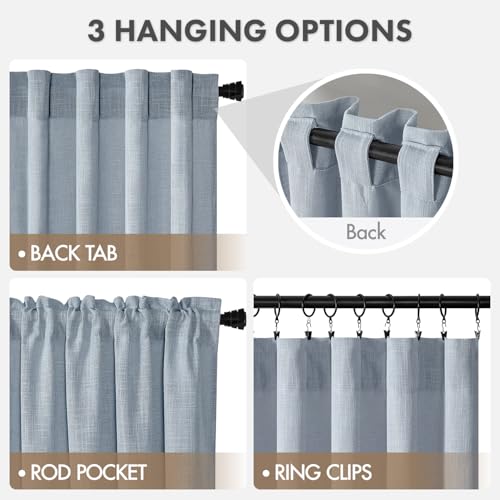 MIULEE Thick Linen Curtains, 42Wx90L, Light Blue Semi Sheer Linen Textured - color: Chambray Blue, size: 42"W x 90"L (Pack of 2)