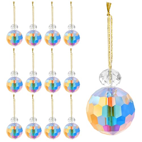 12 Pcs Crystal Glass Christmas Balls Ornaments, 0.87" Mini AB Color Prism Ball Christmas Tree Decorations, Hanging Crystal Ornament Clearance for Xmas Wedding Party Home Decor(AB) - color: Ab