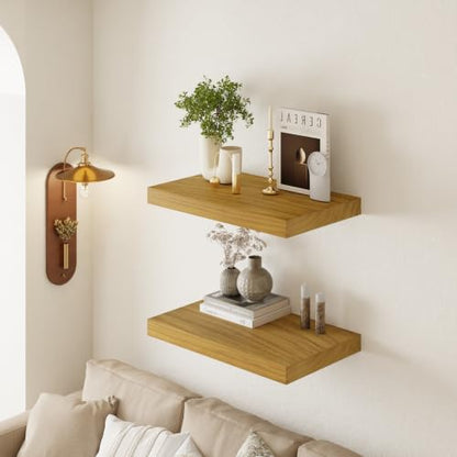 24" Extra Deep Floating Shelves, Set of 2, Natural Wood - color: Natural, size: 2T24IN