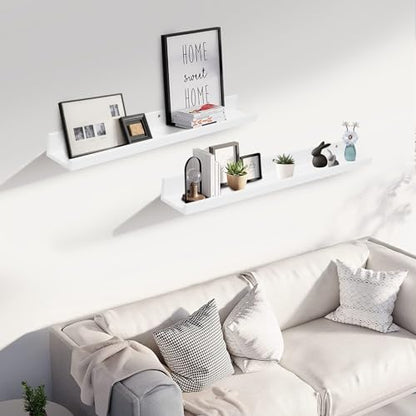 Muzilife 35.4" Large Floating Shelves Wood Wall Shelf with Lip, 2Pcs, White - color: White, size: 35.4"