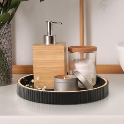 SANZIE Leather Tray Desktop Storage Organizer, Round Valet Tray, Black - color: Black Disc