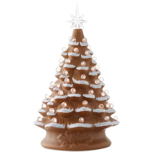Casafield Hand Painted Ceramic Christmas Tree, Gingerbread 15-Inch Pre-Lit Tree with 128 Multi Color Lights, 2 Star Toppers - color: Brown