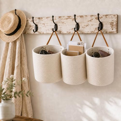 Honeydak 3 Hanging Baskets, Cream, Round Bucket Basket - color: Cream, style: Round Bucket Basket