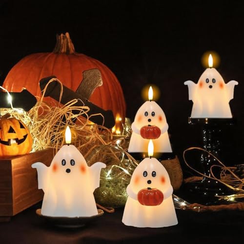 Wondise Halloween Flameless Candles with 6hrs Timer Spooky Ghost - color: 1-White