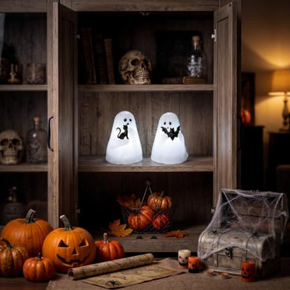 GenSwin Bat & Cat Ghost Halloween Ghost Flameless Candles with Timer - color: Bat & Cat Ghost