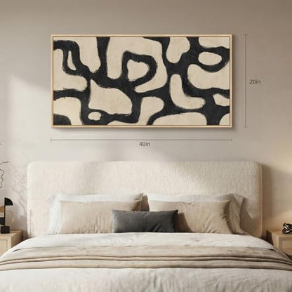 Framed Neutral Modern Abstract Horizontal Wall Art Bedroom, 20x40 Inch - color: Beige Black, size: 40"L x 20"W