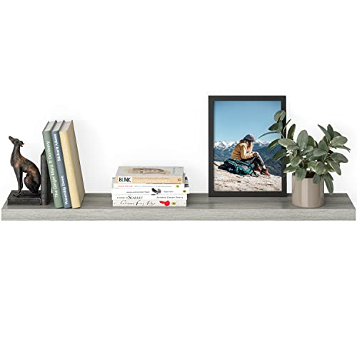 Ballucci Floating Shelf, 48" Wood Wall Shelf with Invisible Brackets for Bathroom, Living Room, Bedroom, Kitchen, Nursery, 8" Deep, Rustic Gray - color: Grey, size: 47.2 inches