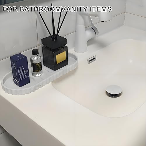 Silicone Vanity Tray Organizer 12"x5.3" White Marble Pattern - color: Marble White