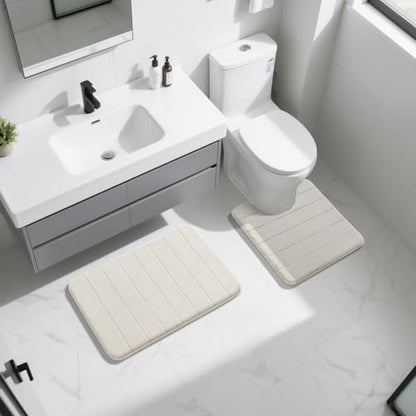Yimobra Memory Foam Bathroom Mat Set, 31.5 x 20 & 24 x 20 in, Cream White - color: Cream White, size: 31.5x20+24x20 Inch