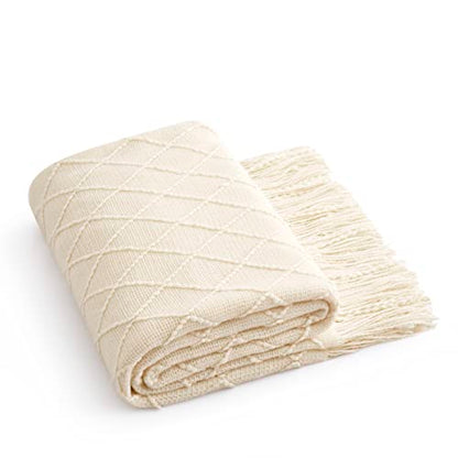 Acrylic Knitted Throw Blanket, White, 50 x 60 Inches - color: White