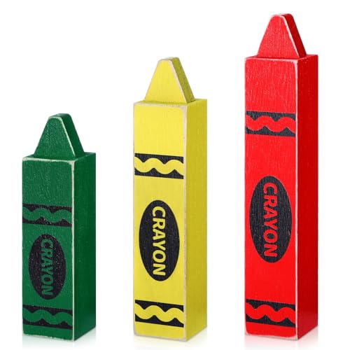3 Pcs Back to School Wooden Crayon Shaped Classroom Table Decor