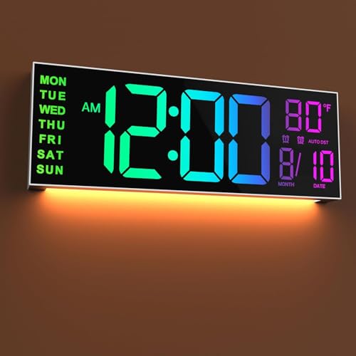 JALL 16" Large Digital Wall Mount Clock, Count Down Timer, Alarm, Big LED, 8 RGB Color, DST, Temperature for Living Room Classroom Desk, Xmas, Birthday Gift for Senior Mom Dad (White Shell, 16 inches) - color: A White Shell, size: 16 inches