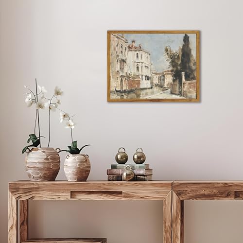 Framed Italian Oil Painting Landscape Canvas Wall Art for Living Room | Venice Landscape Art Print, Painterly Oil Style, Earthy, Warm, Rustic, Housewarmings Gifts, Ready to Hang, 12"x16" - color: City Street, size: 12"L x 16"W