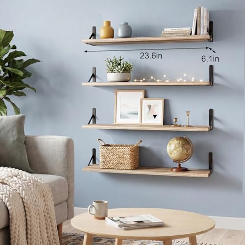 YGEOMER 23.6 in Floating Shelves for Wall, Light Carbonized Brown, Set of 4 - color: Light Carbonized Brown, size: 23.6 inches