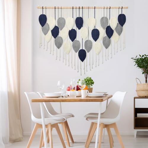 Large Macrame Wall Hanging Leaf Boho Woven Tapestry Bohemian Wall Decor - color: 51.5"W x 33.5"L