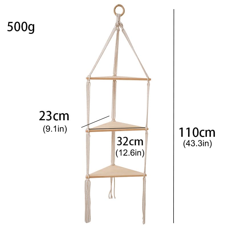 Macrame Wall Hanging Shelf,Boho Woven Tassel Shelves Plant Holder - color: 3t