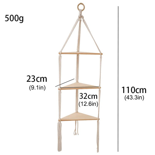Macrame Wall Hanging Shelf,Boho Woven Tassel Shelves Plant Holder - color: 3t