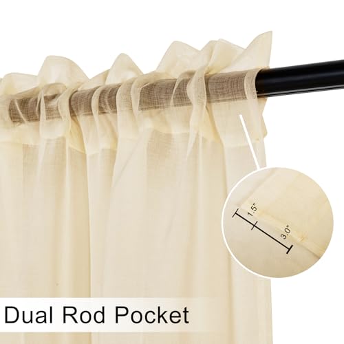 DWCN Sheer Valance Faux Linen Small Window Curtains, Living Room Kitchen Windows, Voile Rod Pocket Valance for Cafe, 1 Panel Beige, 52" W x 18" L - color: Beige, size: 52"W x 18"L (Pack of 1)