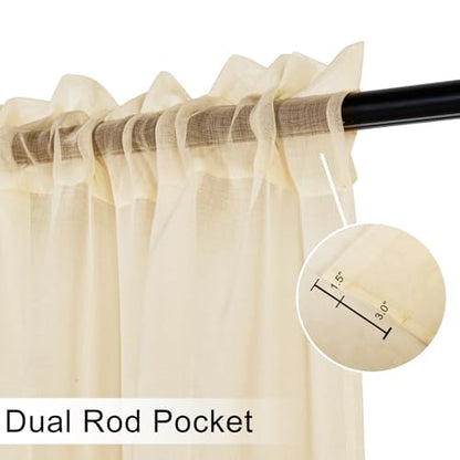 DWCN Sheer Valance Faux Linen Small Window Curtains, Living Room Kitchen Windows, Voile Rod Pocket Valance for Cafe, 1 Panel Beige, 52" W x 18" L - color: Beige, size: 52"W x 18"L (Pack of 1)