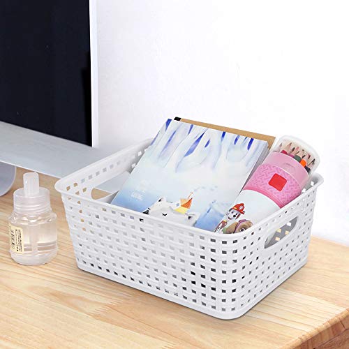 Sandmovie White Plastic Rattan Storage Baskets, 6 Packs - color: White