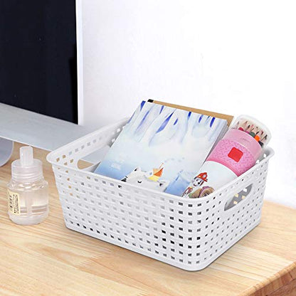 Sandmovie White Plastic Rattan Storage Baskets, 6 Packs - color: White