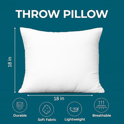 LANE LINEN 4 Pack 18x18 White Throw Pillow Inserts for Decorative Pillow Covers, Couch Pillows for Living Room, Fluffy Pillows for Bed - size: 18x18