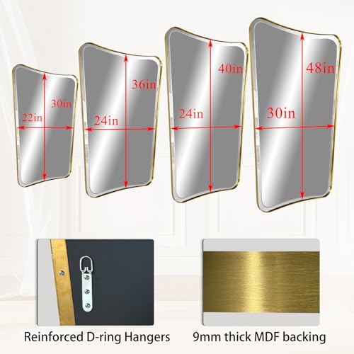 POZINO 48"x30" Premium Large Brushed Gold Bathroom Beveled Mirror - color: Brushed Gold Irregular, size: 48"L x 30"W