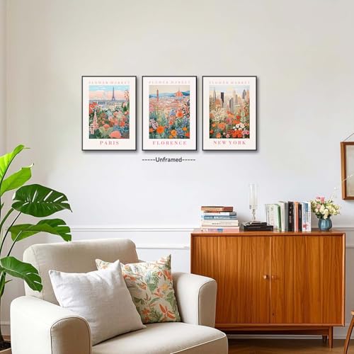 XLARTMY Flower Market Wall Art Prints Canvas Orange and Pink Floral Paintings Colorful Botanical Travel Flower Posters for Home Decor Pictures Set of 3 for Living Room Bedroom 12x16in Unframed - color: Flower Market ORange-1, size: 12x16in Poster