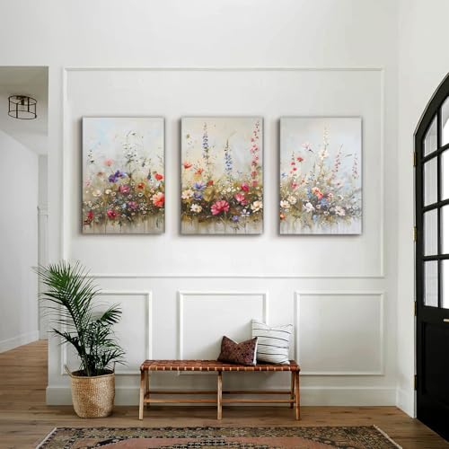 SERIMINO Large Misty Floral Wall Art, Farmhouse Botanical Canvas Painting - color: Flowers-1, size: 28"L x 20"W