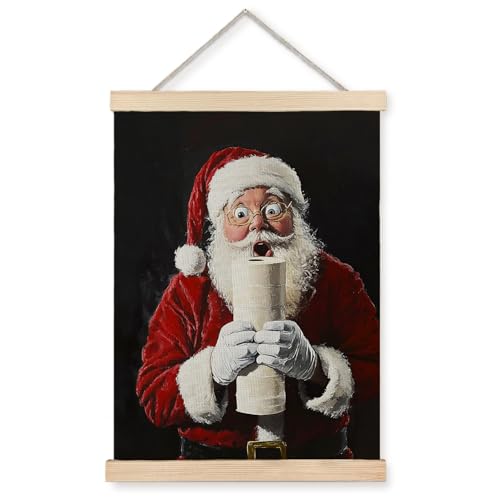 Exqcom Santa Bathroom Decor, Funny Christmas Bathroom Wall Art Poster, Amusing Winter Xmas Holiday Toilet Humor Posters for Washroom Restroom, 12x16 Inches - color: Christmas-Wall Decor-O