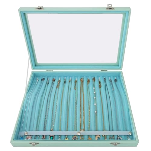 Clear Lid 15 Hooks Necklace Storage Box Women Anti-Tangle - color: Blue-15 necklaces