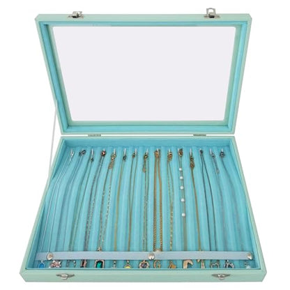 Clear Lid 15 Hooks Necklace Storage Box Women Anti-Tangle - color: Blue-15 necklaces