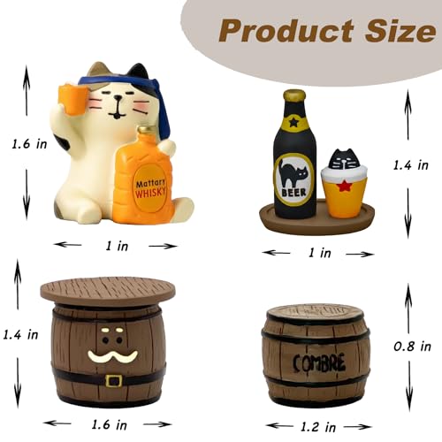 Funny Mini Cat Drinking Figurines Set - Resin Cat with Miniature Beer & Whiskey Barrel Figure for Desk Shelf Home Bar Decor, Unique Cat Lover Gift (Barrel Set) - color: Barrel Set