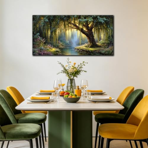 MXUNYZ Green Willow Tree Canvas Wall Art Botanical Nature Print Painting - color: Green, size: 40"L x 20"W