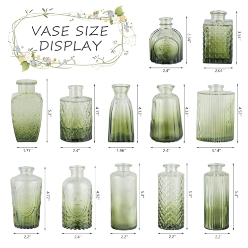 RUCKAE 12 Pack Glass Bud Vases Mini Flower Vase Small Vintage Vases for Centerpiece Table Wedding Decorations Home Decor Party(Gradient Green) - color: Gradient Green
