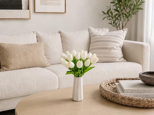 Mandy's 20 Stems White Artificial Tulip Flowers for Home Centerpieces - color: White 20pcs
