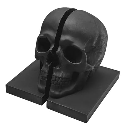 Heavy Duty Resin Skull Bookends, Gothic Shelf Desk Decor (Black)