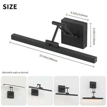 Hard-Wired Picture Light Dimmable LED Picture Lights for Paintings 15.7" Inch Black Metal Body Wall Pictures with Adjustable Swing Arm Art Display Lamps 7W 3000K Warm White Book Light - color: Hard-Wired Black-square base, size: 15.7inch Dimmable