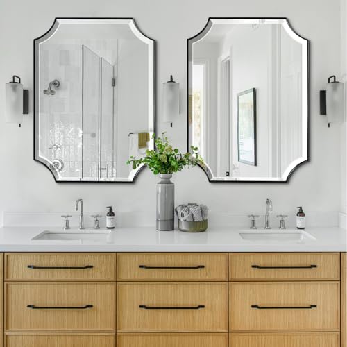 POZINO 30"x22" Premium Rectangle Beveled Bathroom Mirror for Over Sink - color: Black Scalloped, size: 30"L x 22"W